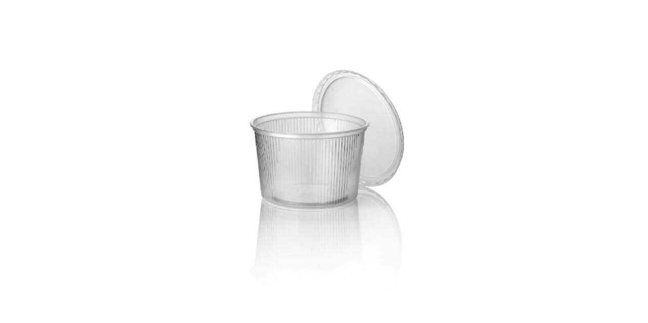 Bak PP 101/45 rond 250 ml transparant geribbeld